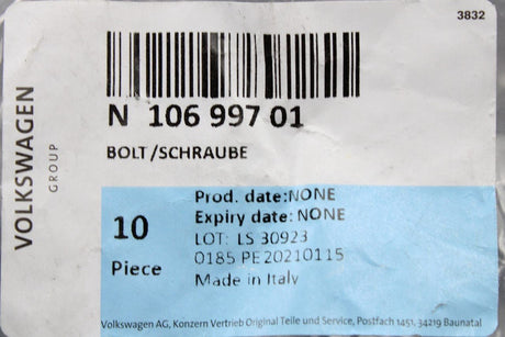 VW Audi Skoda SEAT Hex head collared bolt M10x35 (x1) N10699701