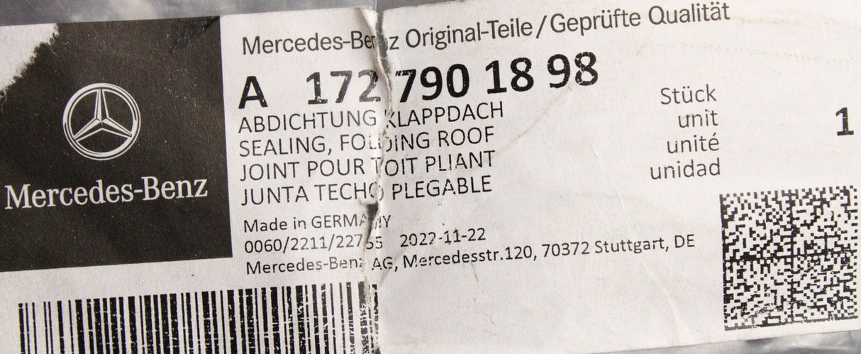 Mercedes-Benz SLK Roadster W172 hard top roof seal (right) A1727901898