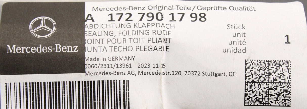 Mercedes-Benz SLK Roadster W172 hard top roof seal (left) A1727901798