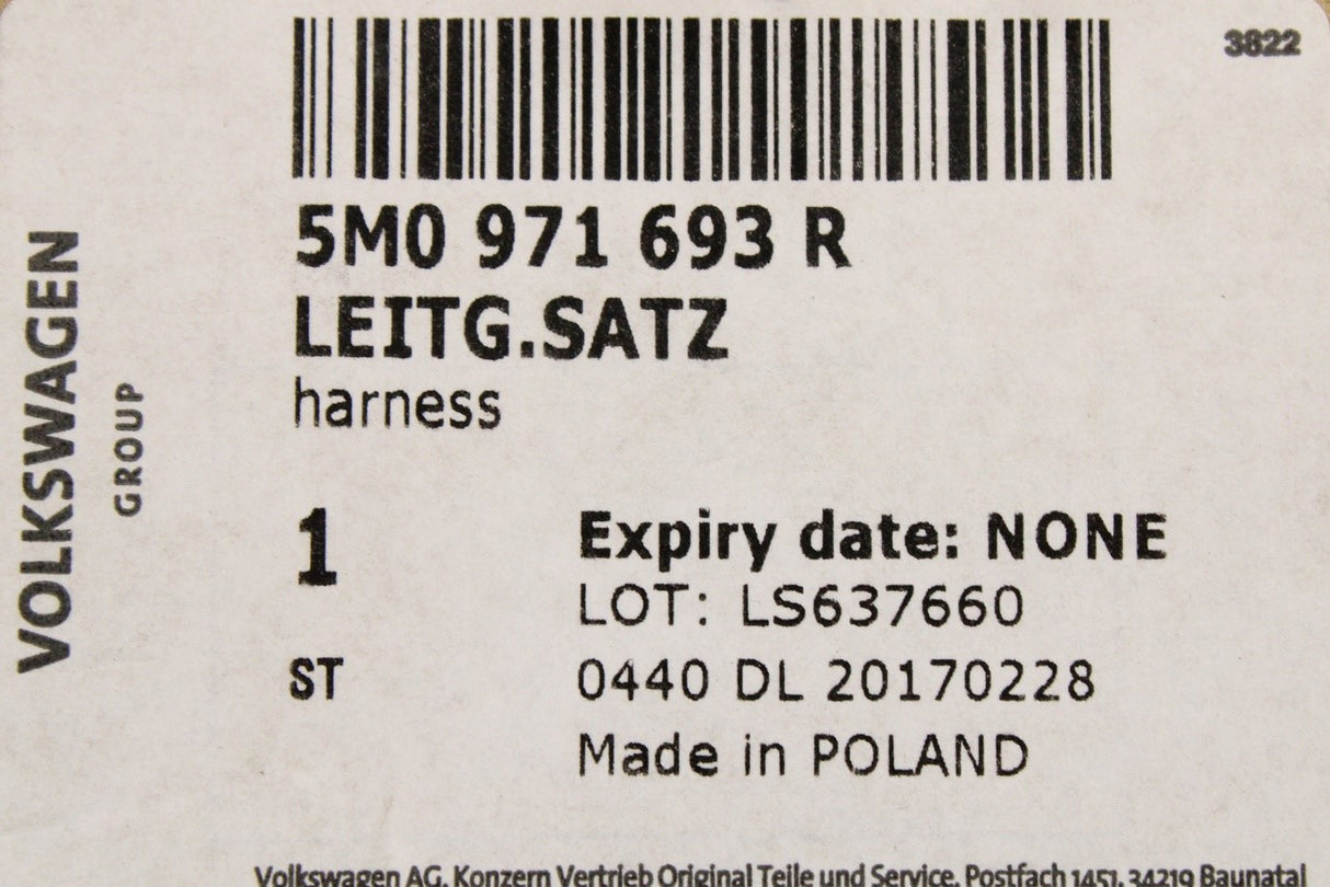 VW Golf Plus 2005-2009 rear door wiring harness (left) 5M0971693R