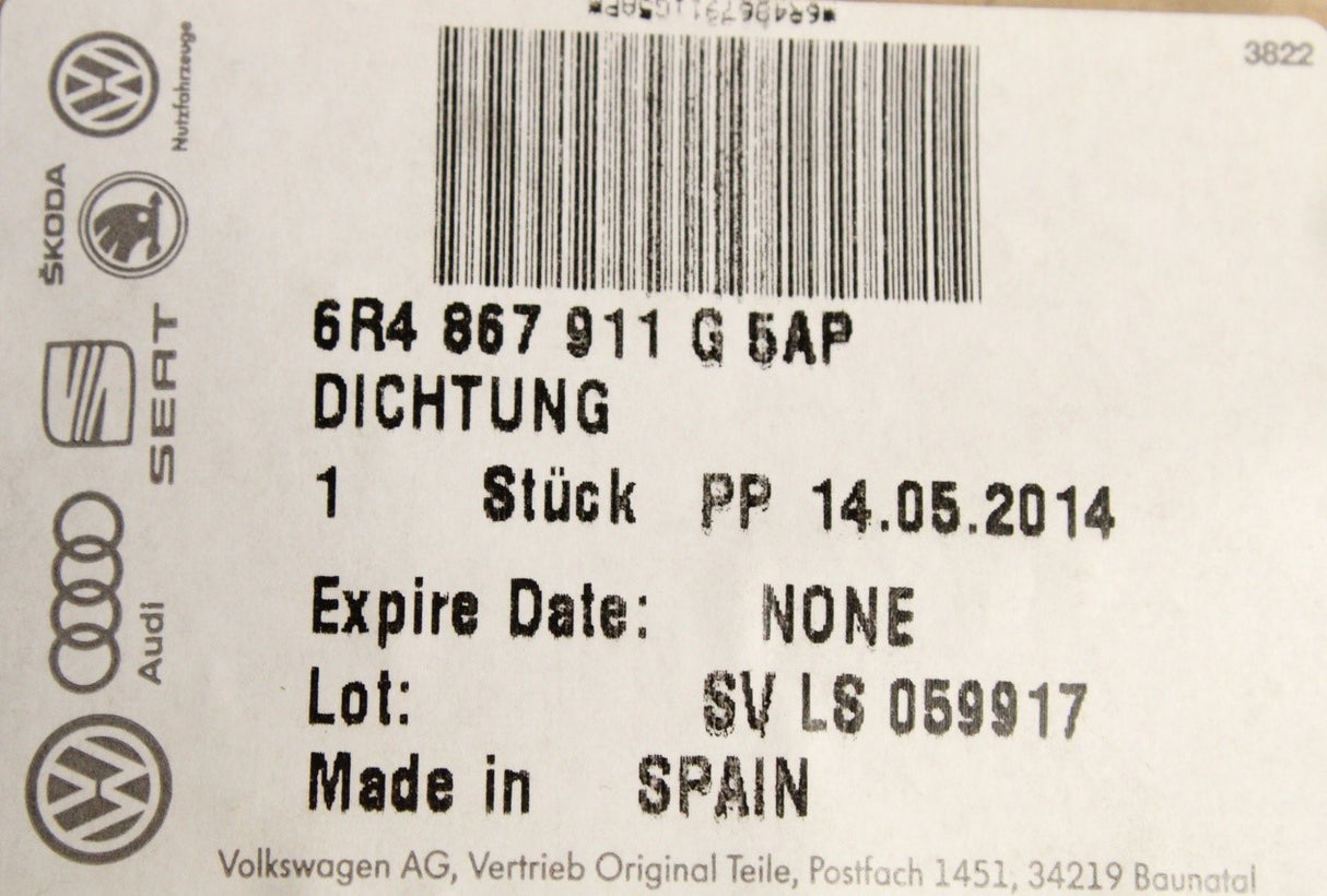 VW Polo 6R 2010-14 6C 15-17 front inner door seal (left) 6R4867911G 5AP