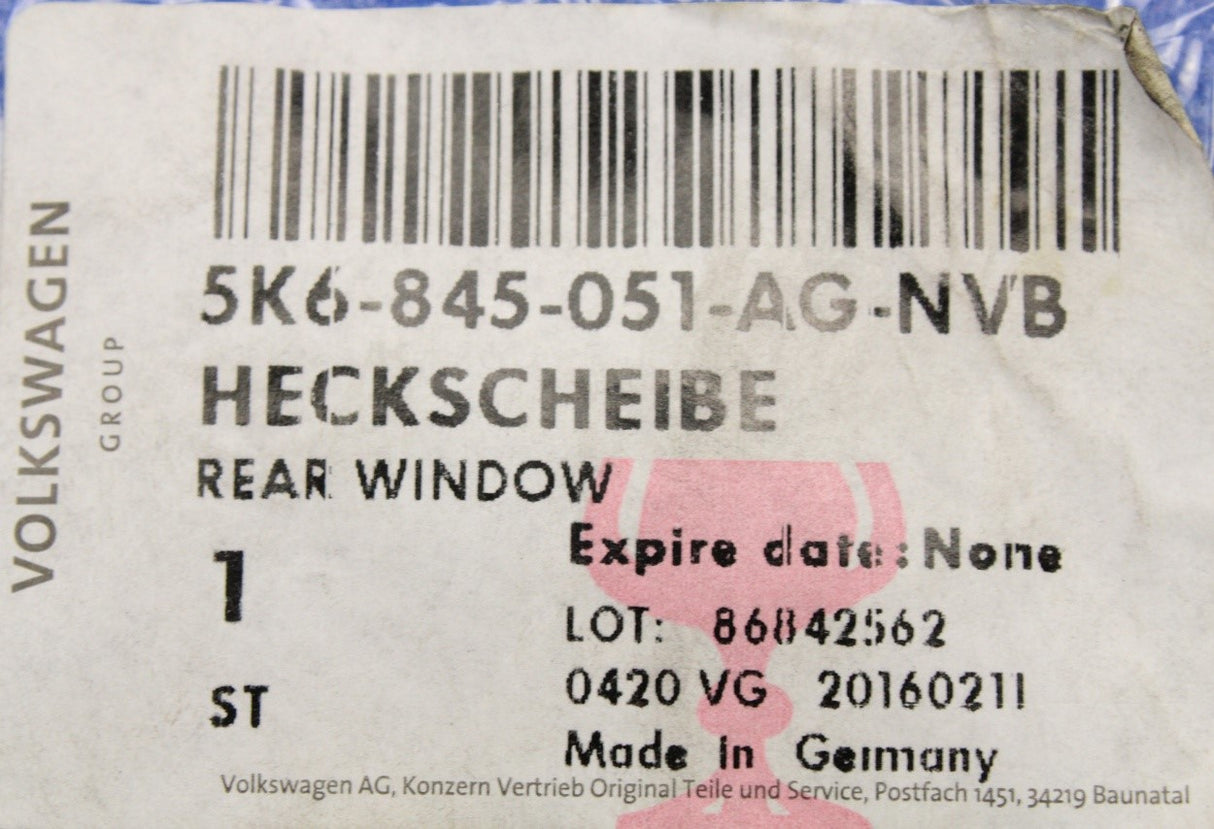 VW Golf MK6 2009-2013 rear window glass (hatchback) 5K6845051AGNVB