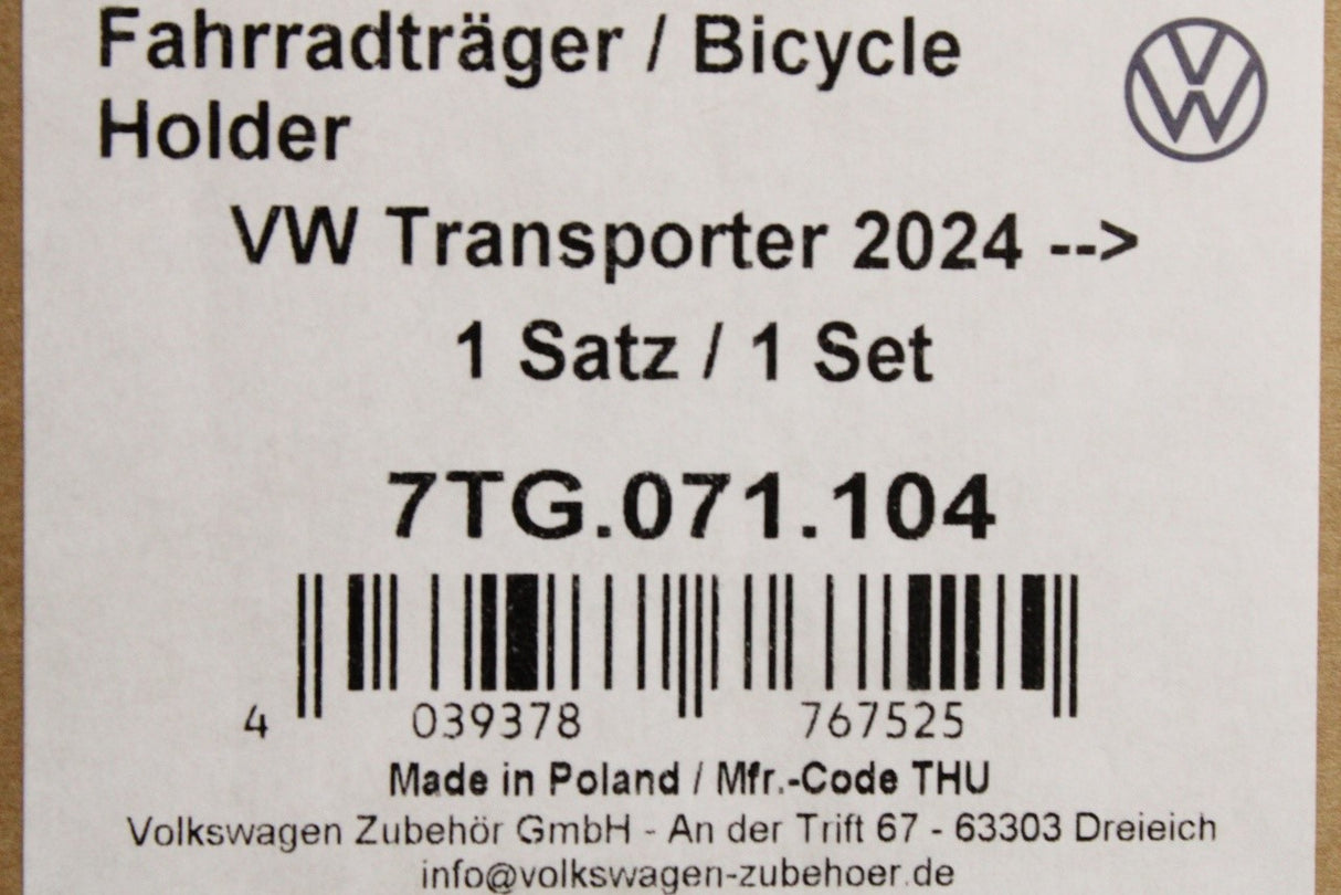 VW Transporter 2024-on boot rack for 4 bicycles 7TG071104