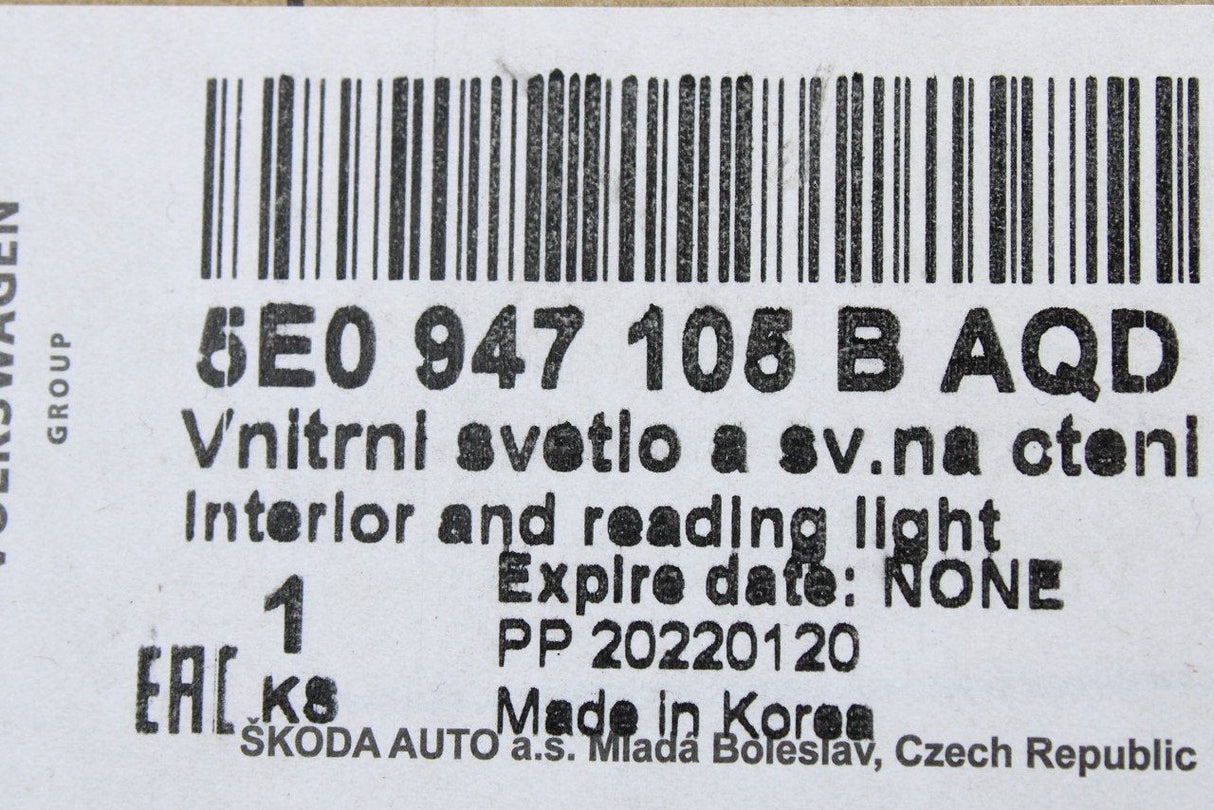 Skoda Octavia 2013-on interior and reading light 5E0947105B AQD