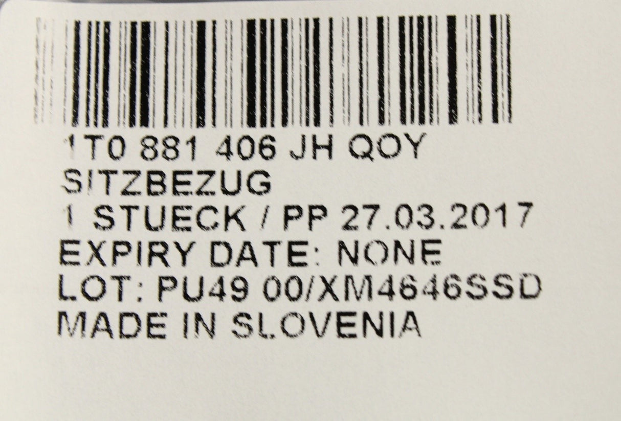 VW Touran 2011-15 front seat base fabric cover (right) 1T0881406JH QOY