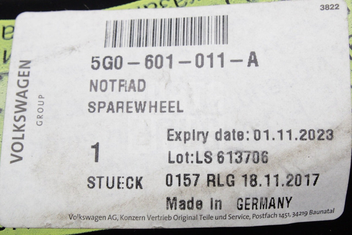VW Golf MK7.5 Audi A3 SEAT Leon space saver spare wheel (16") 5G0601011A