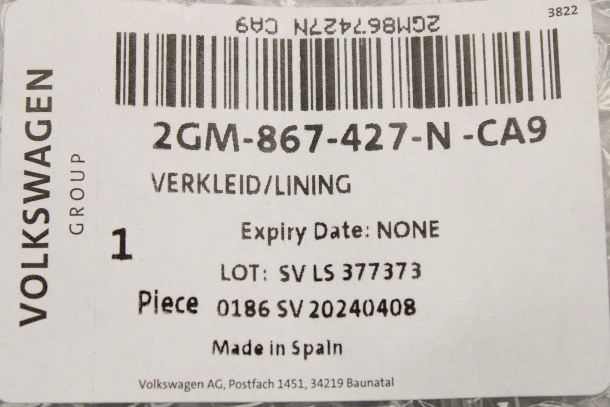 VW T-Cross 2019-on boot side carpet side trim panel left 2GM867427N CA9