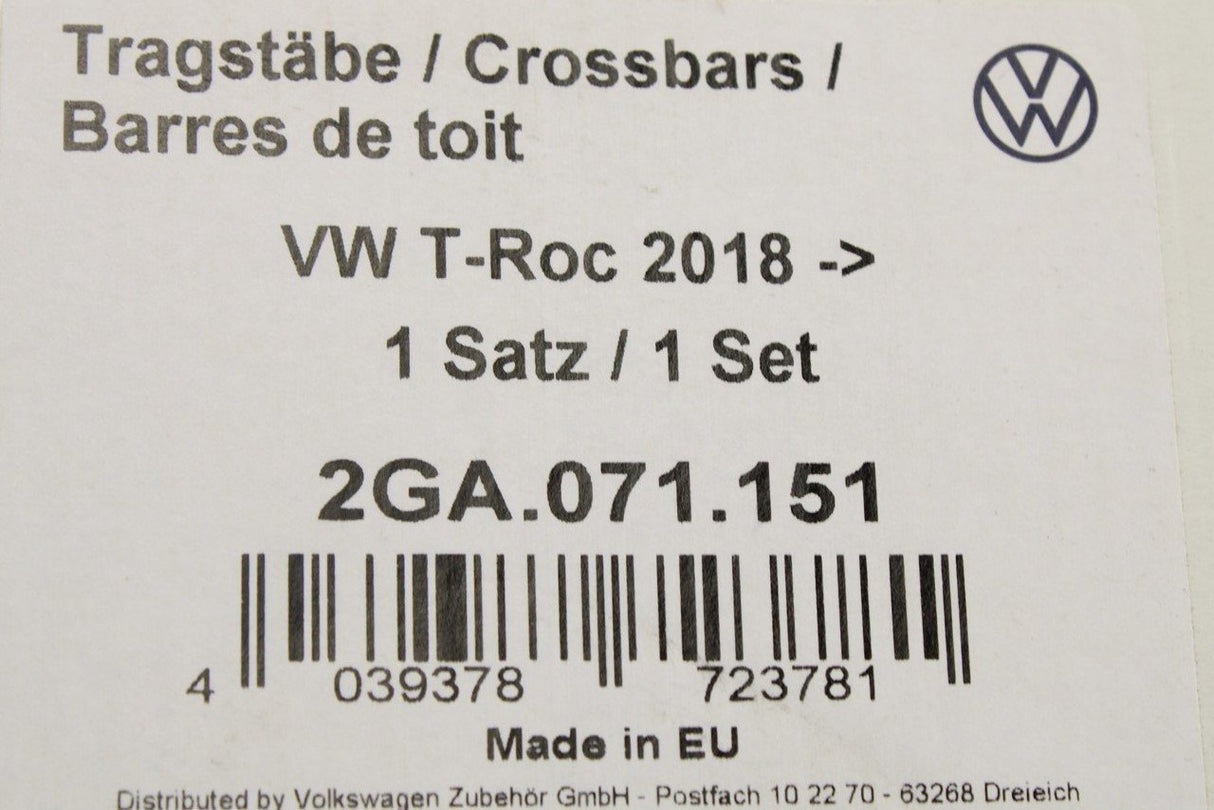 VW T-Roc 2018-on roof bars (silver) 2GA071151
