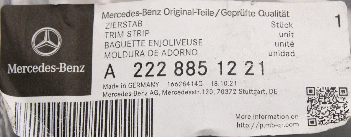 Mercedes-Benz W222 S-Class rear bumper chrome trim (right) A2228851221