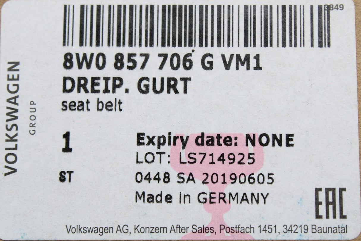 Audi RS4 RS5 2018-2025 front seat belts pair (left/right) 8W0857706G VM1
