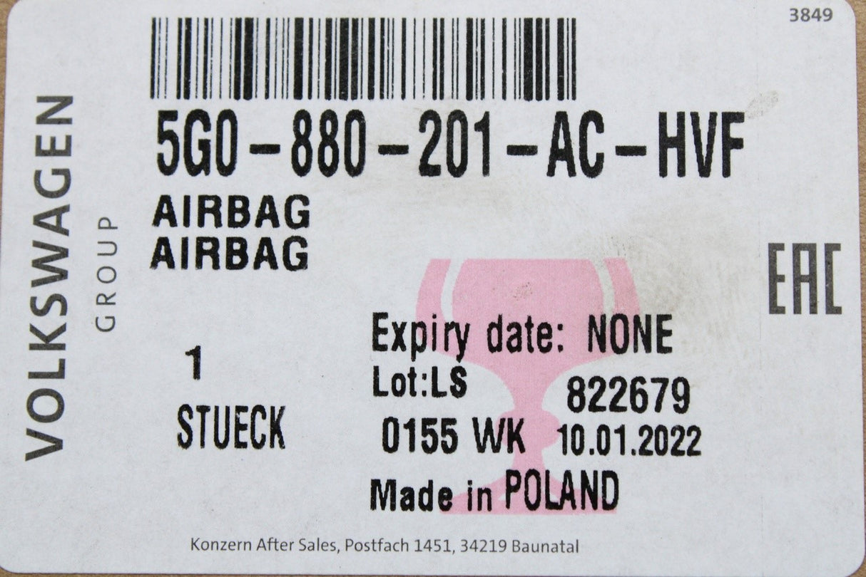 VW Golf Arteon Passat T-Roc Tiguan steering wheel airbag 5G0880201AC HVF