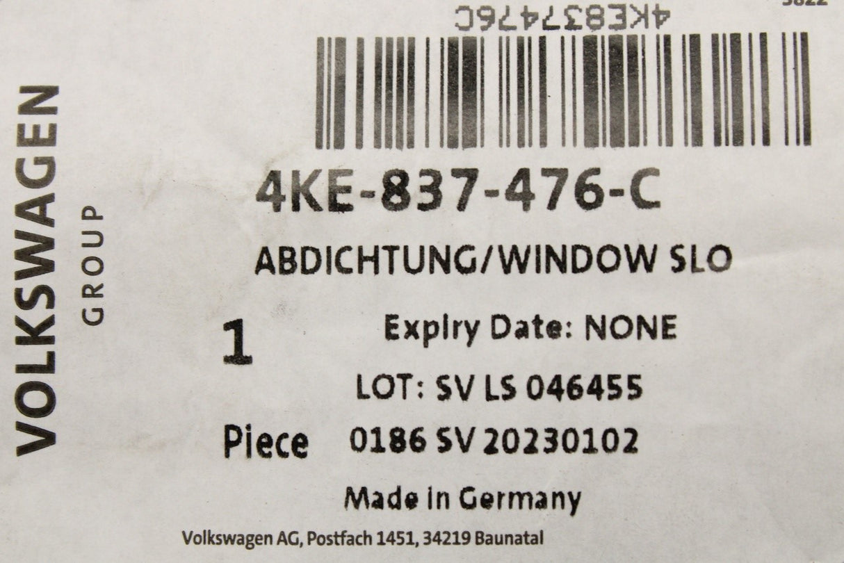 Audi e-tron 2019-on front outer door window slot seal (right) 4KE837476C