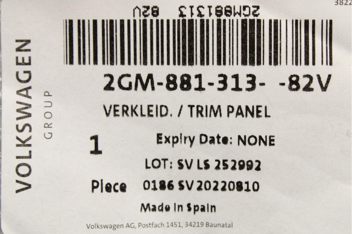 VW T-Cross 2019-on front left seat base trim (outer left) 2GM881313 82V