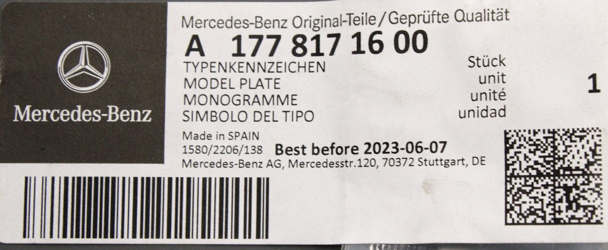 Mercedes-Benz W177 A-Class A220d rear chrome badge A1778171600