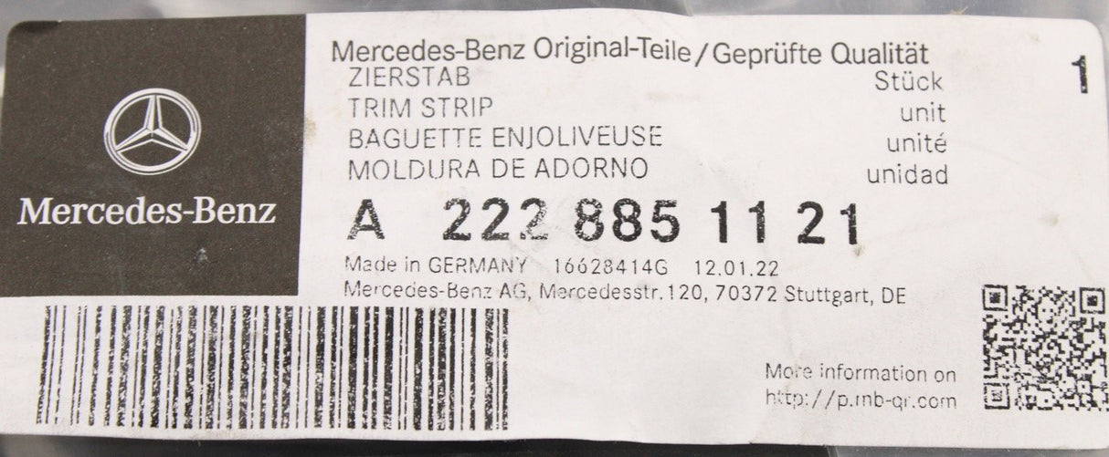 Mercedes-Benz S-Class W222 rear bumper chrome trim (left) A2228851121