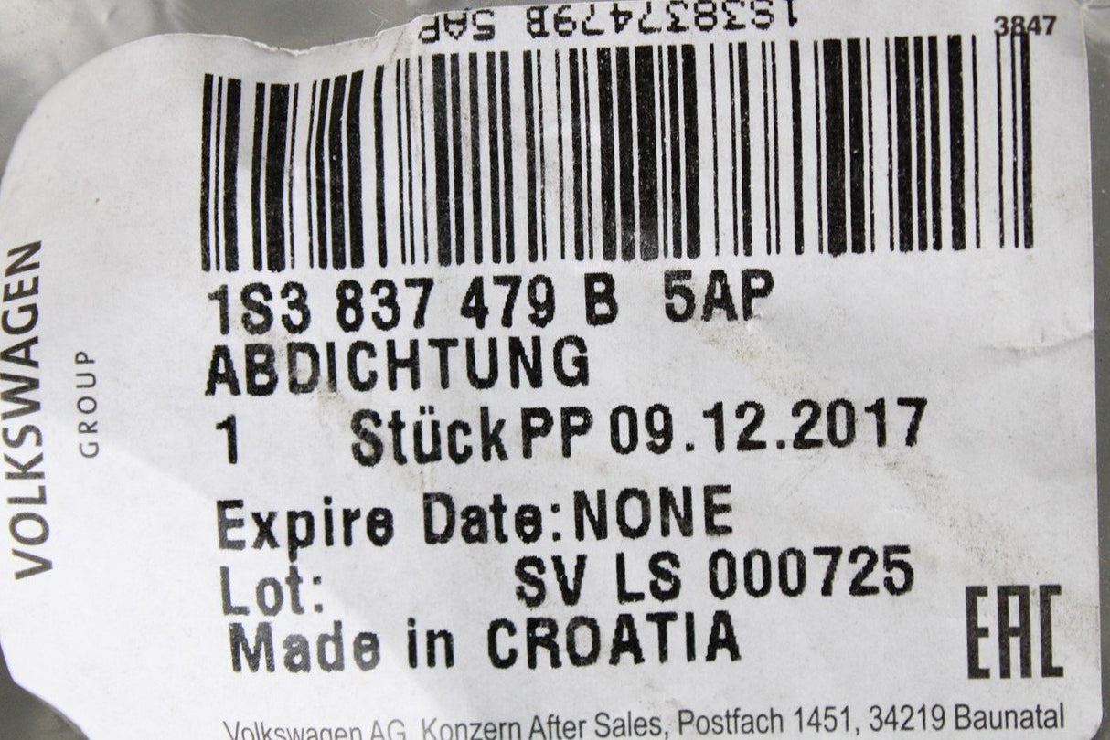 VW Up! Skoda SEAT Mii window aperture seal (inner left) 1S3837479B 5AP