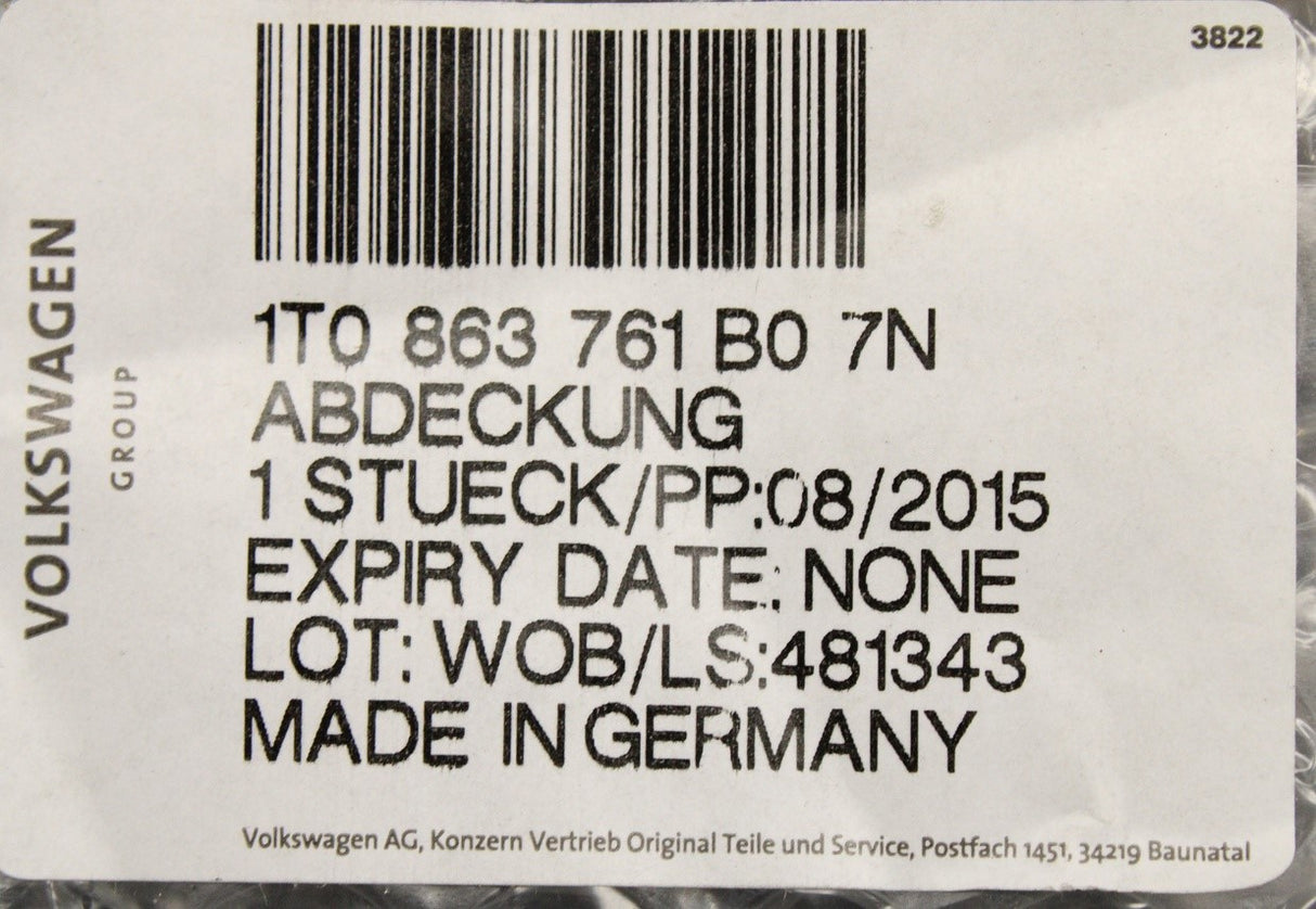 VW Touran 2006-2015 floor storage compartment cover 1T0863761B 07N