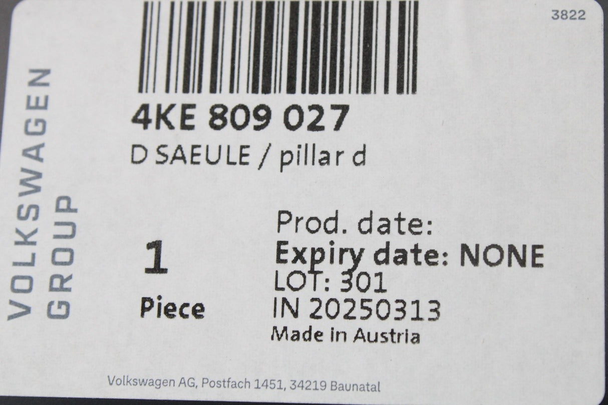 Audi e-tron 2019-2023 d-pillar body panel (left) 4KE809027