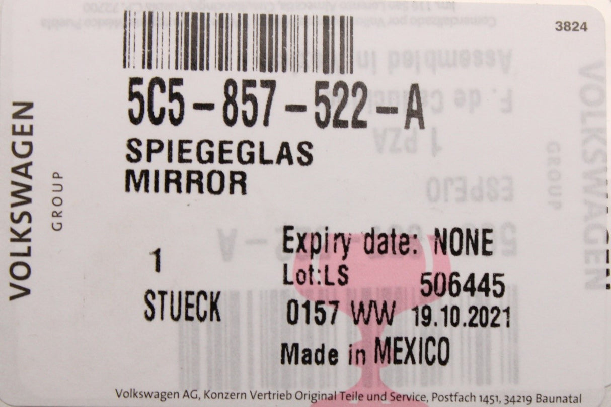 VW Beetle 2012-19 Beetle Cabriolet wing mirror glass (right) 5C5857522A