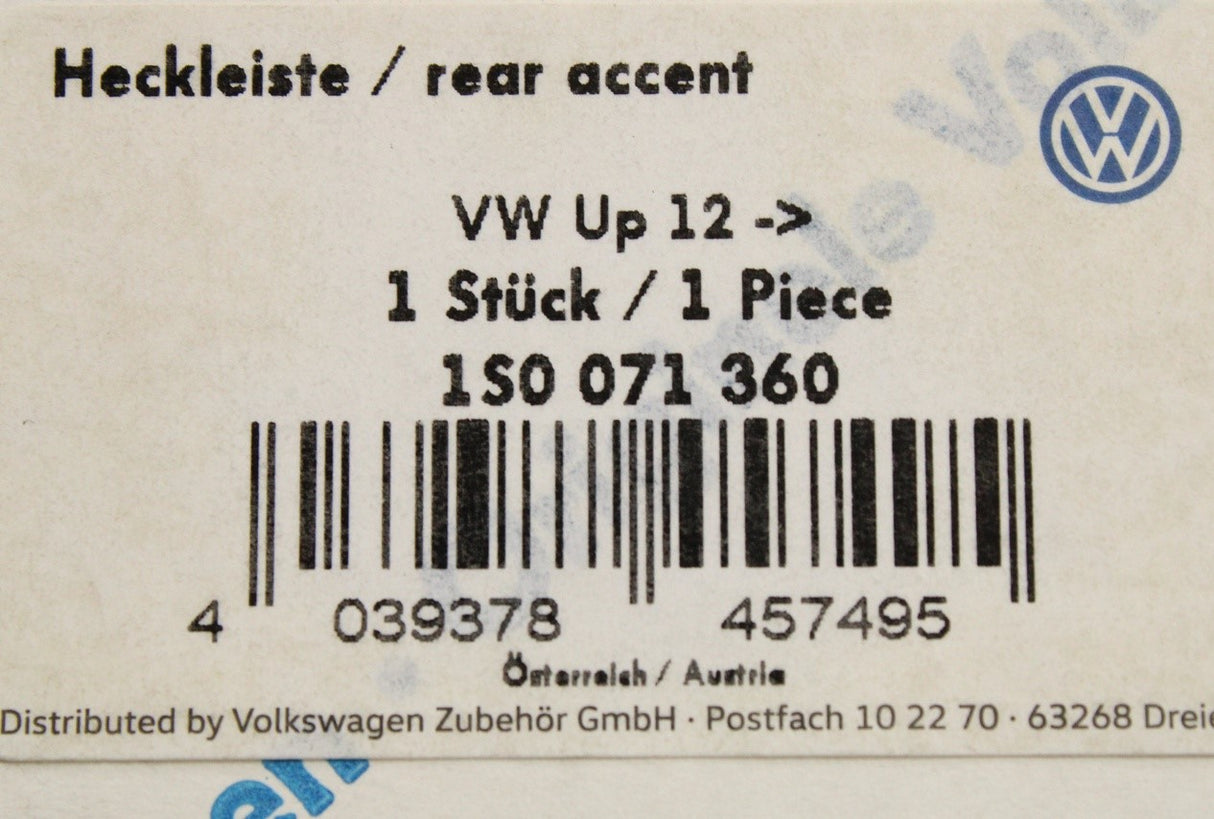 VW Up! e-Up! 2012-2016 chrome boot lid trim strip 1S0071360