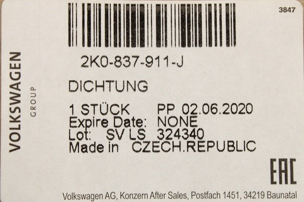 VW Caddy 2004-2020 door seal (front) 2K0837911J