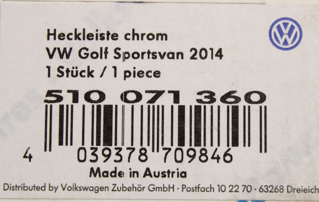 VW Golf Sportsvan 2014-20 rear boot lid trim strip (chrome) 510071360