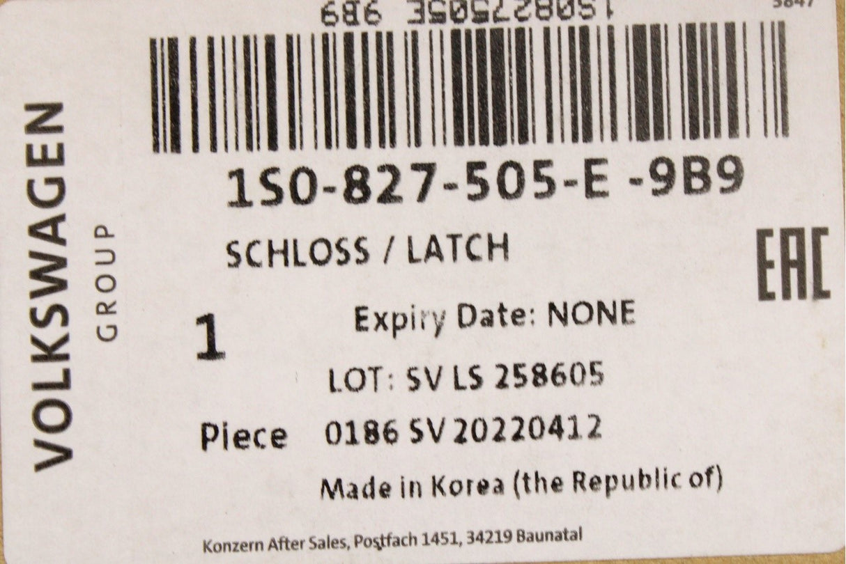 VW Up 12-24 Skoda Citigo SEAT Mii tailgate boot lid lock 1S0827505E 9B9