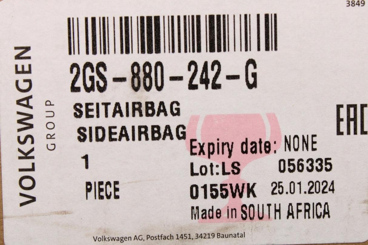 VW Polo AW 2018-on front seat side airbag (right) 2GS880242G