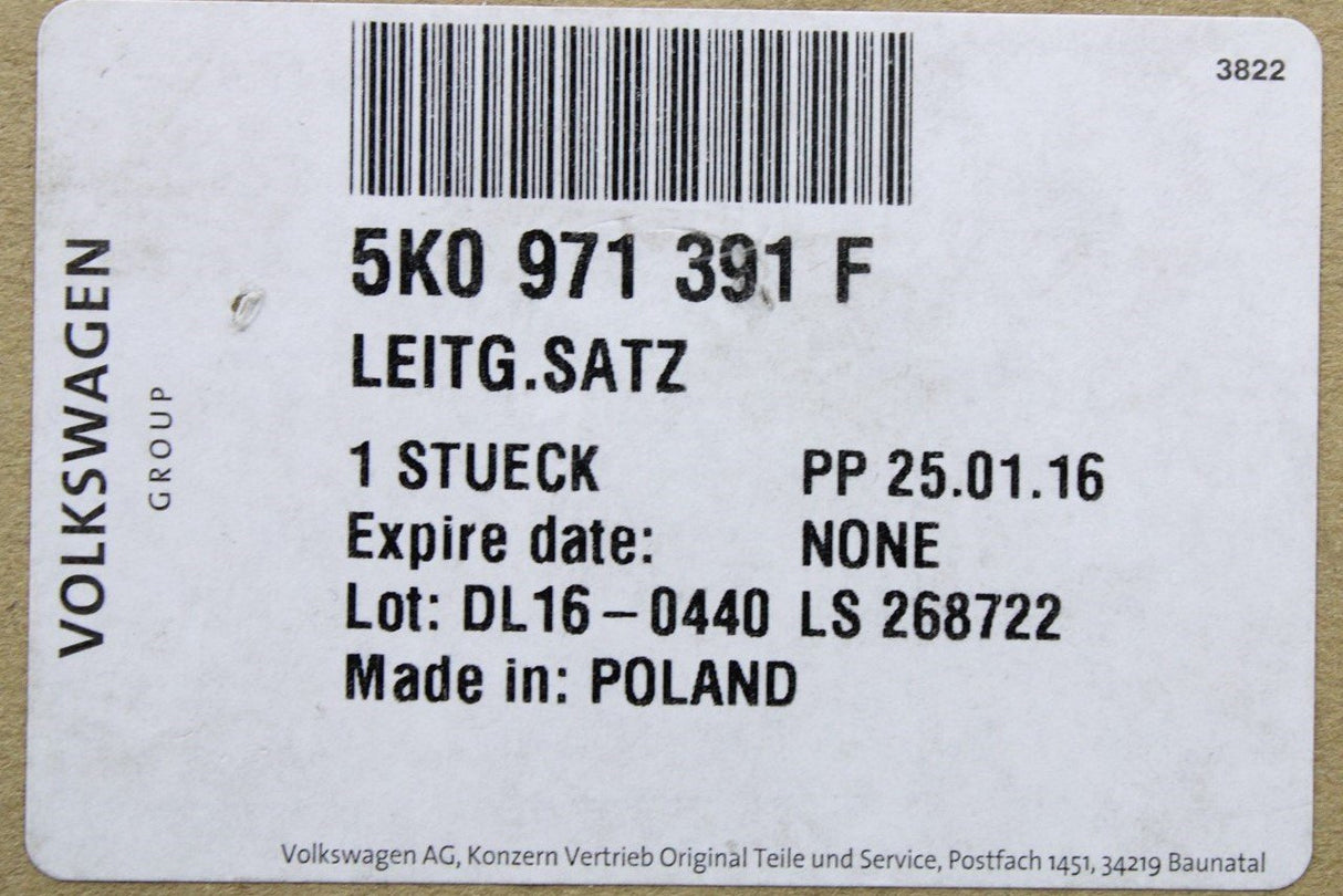 VW Golf MK6 2009-13 seat base wiring loom harness RHD (left) 5K0971391F