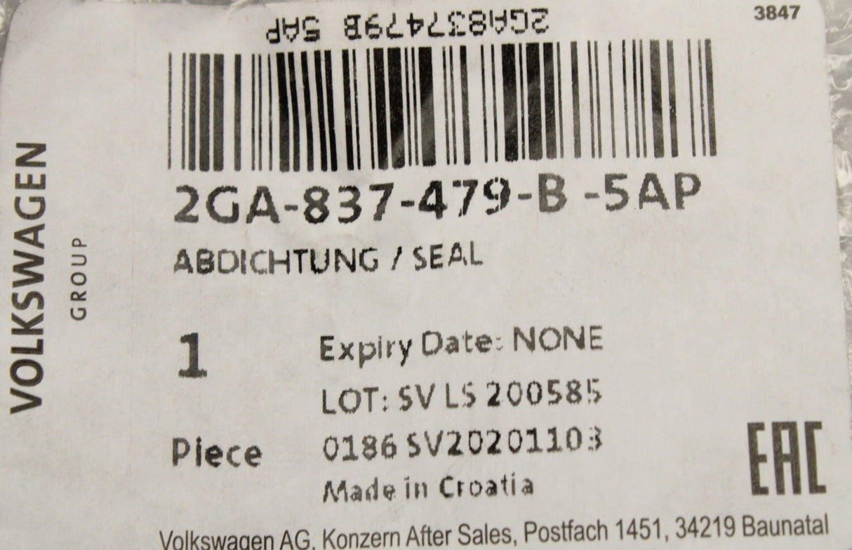 VW T-Roc 2018-on front window aperture seal (inner left) 2GA837479B 5AP