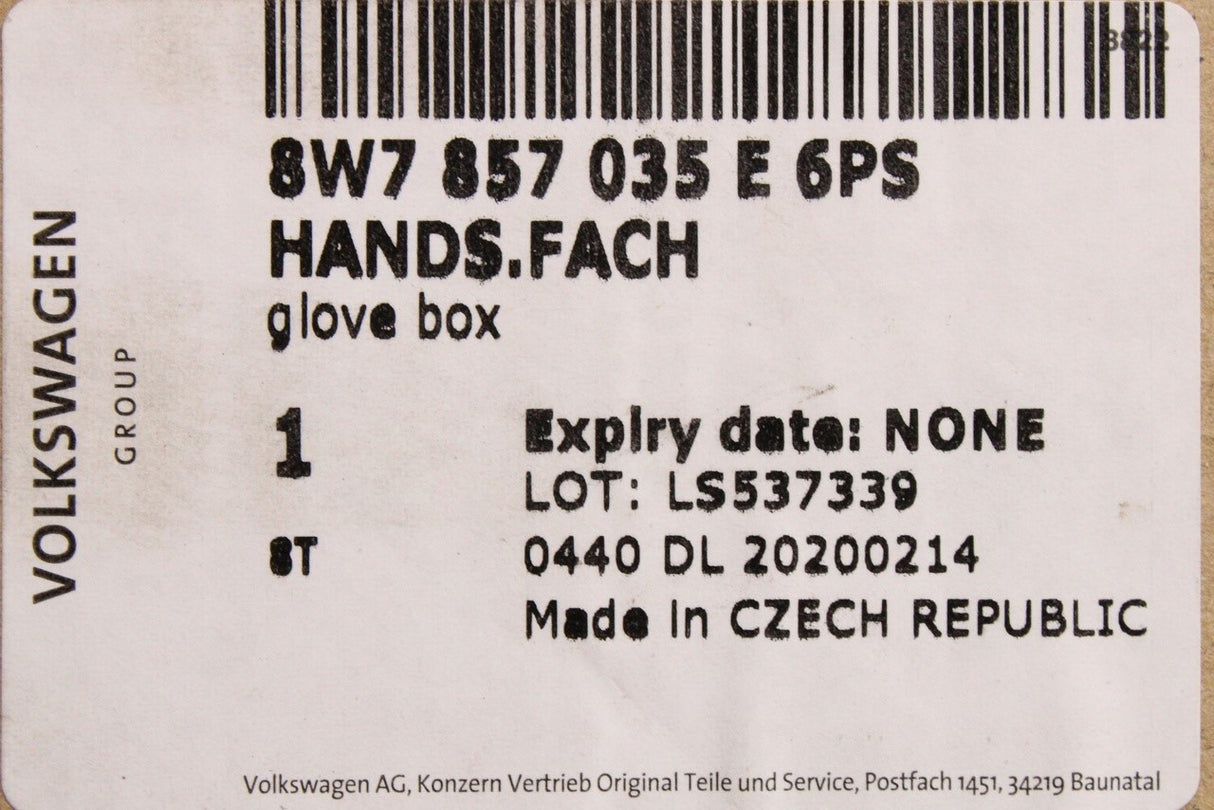 Audi A5 S5 Cabriolet 2017-25 glovebox compartment 8W7857035E 6PS