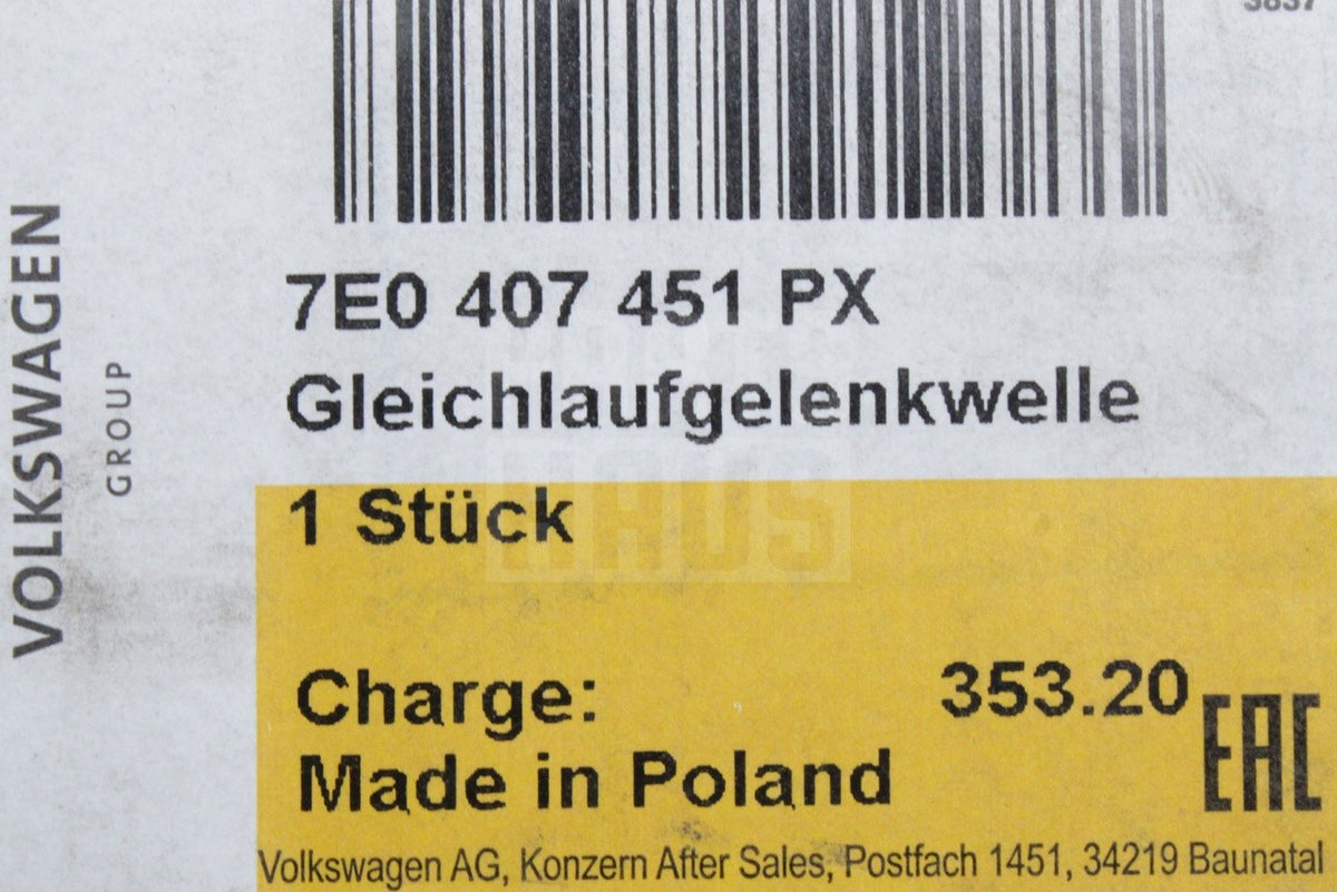 VW Transporter T6 2016-2019 front driveshaft (left) 7E0407451PX