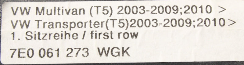VW Transporter T5 T5.1 T6 Kombi rear seats floor mat 7E0061273 WGK