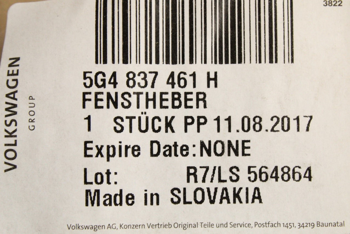 VW Golf MK7 MK7.5 13-20 4 door window regulator (front left) 5G4837461H
