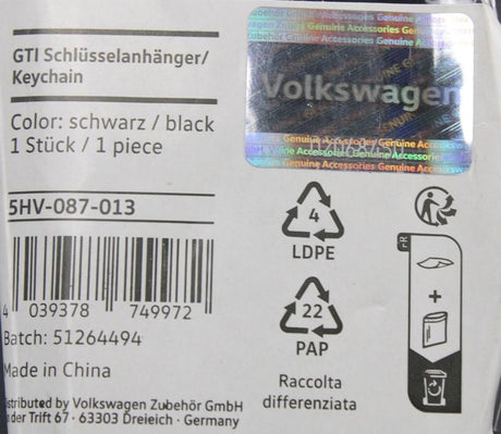 VW Volkswagen GTI key ring 5HV087013