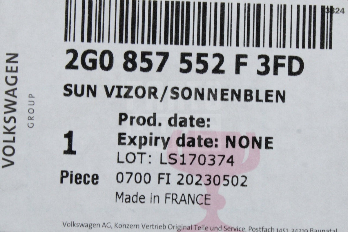 VW Polo AW 2018-on illuminated sun visor (right) 2G0857552F 3FD