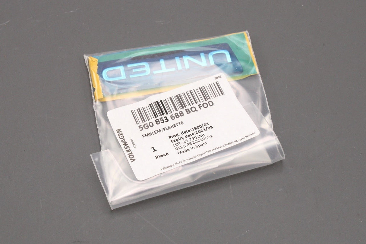 VW Golf Polo T-Cross T-Roc pillar 'UNITED' badge (right) 5G0853688BQ FOD