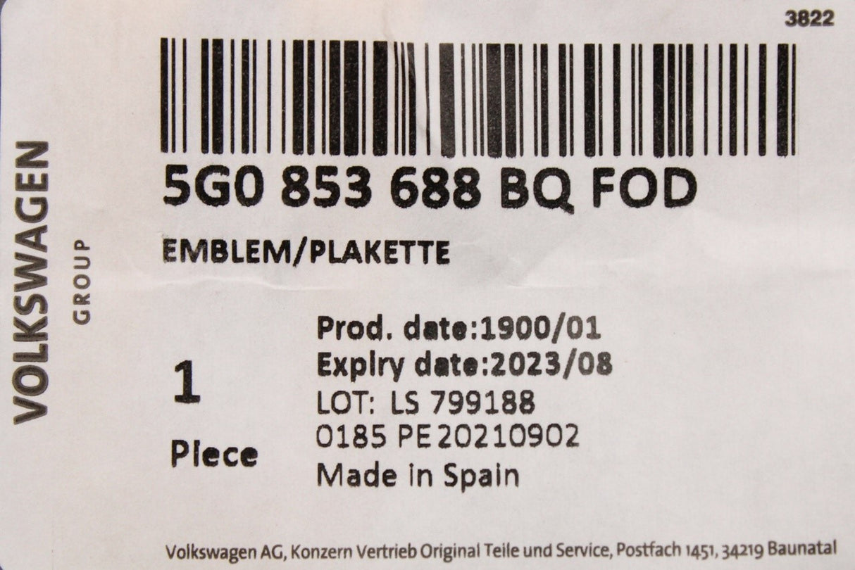 VW Golf Polo T-Cross T-Roc pillar 'UNITED' badge (right) 5G0853688BQ FOD