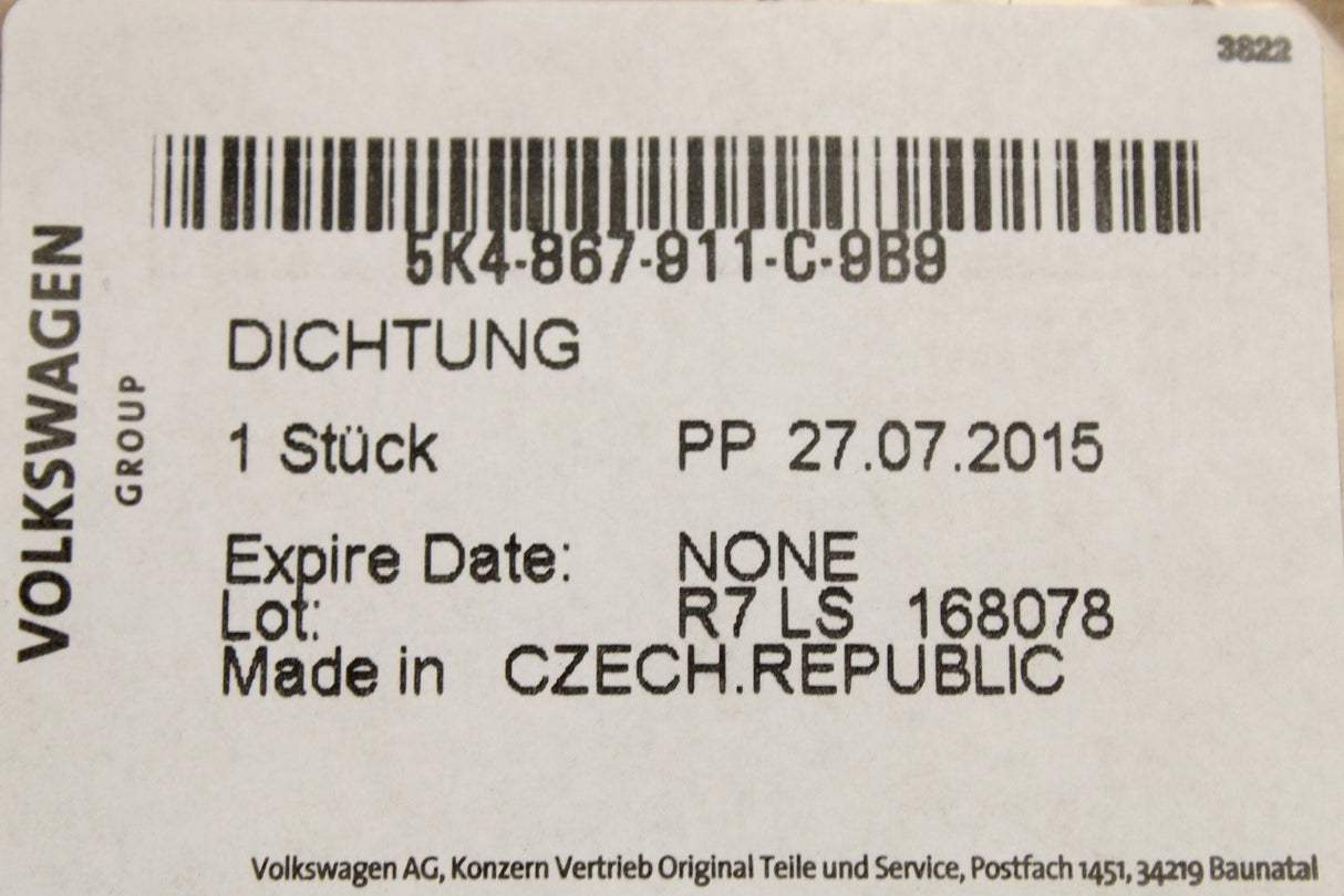 VW Golf MK6 09-13 front inner door seal (5 door) 5K4867911C 9B9