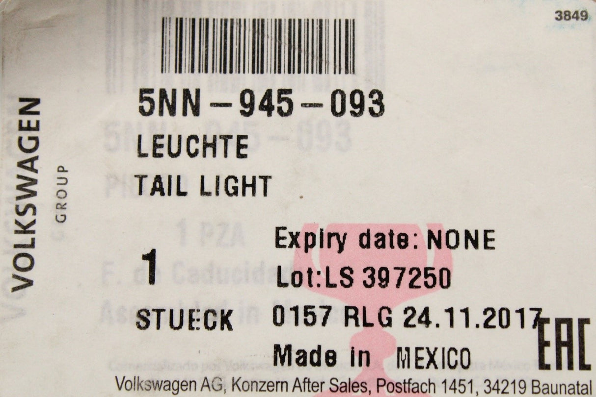 VW Tiguan 16-24 Tiguan Allspace 18-on tail light (inner left) 5NN945093