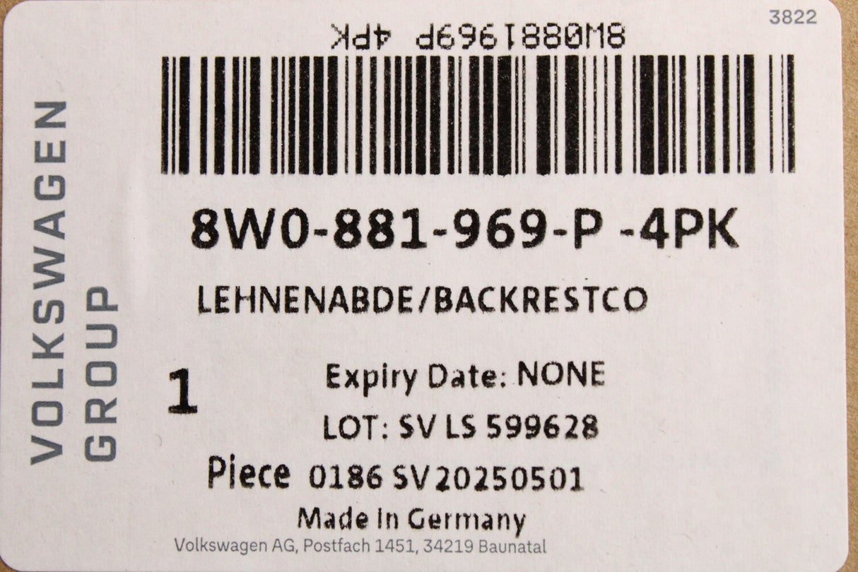 Audi A4 S4 A5 S5 2016-25 front seat backrest cover black 8W0881969P 4PK