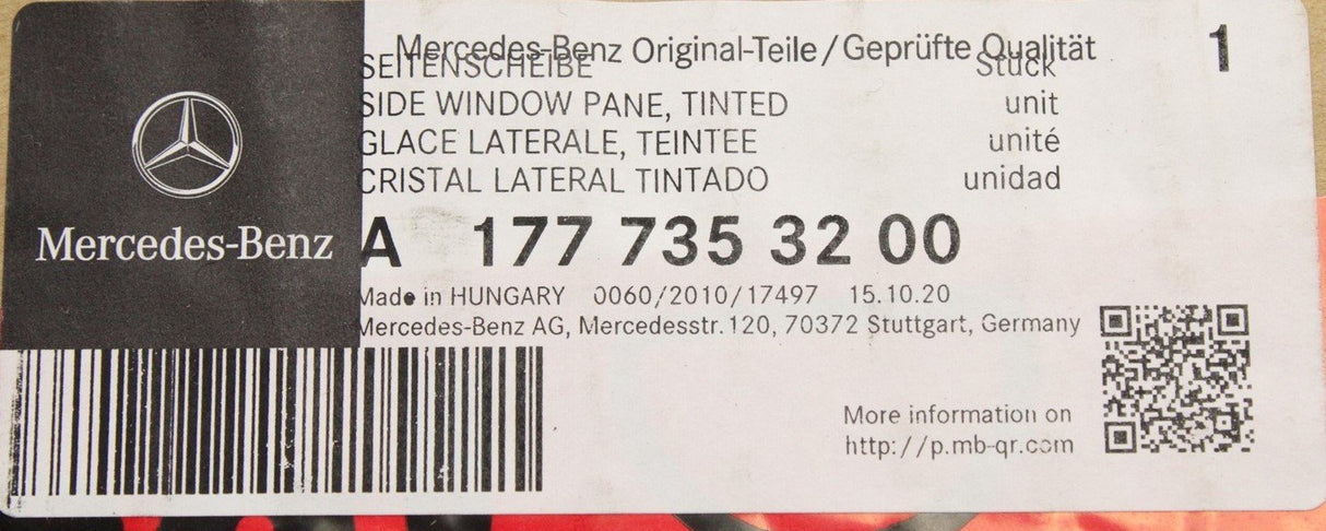 Mercedes-Benz A-class door window glass (rear, right) A1777353200