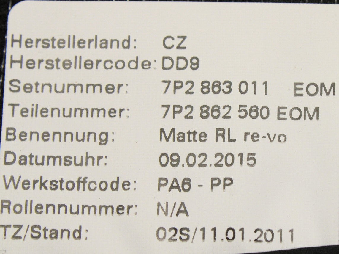 VW Touareg 7P 2011-2018 RHD carpet floor mats 7P2863011 EOM