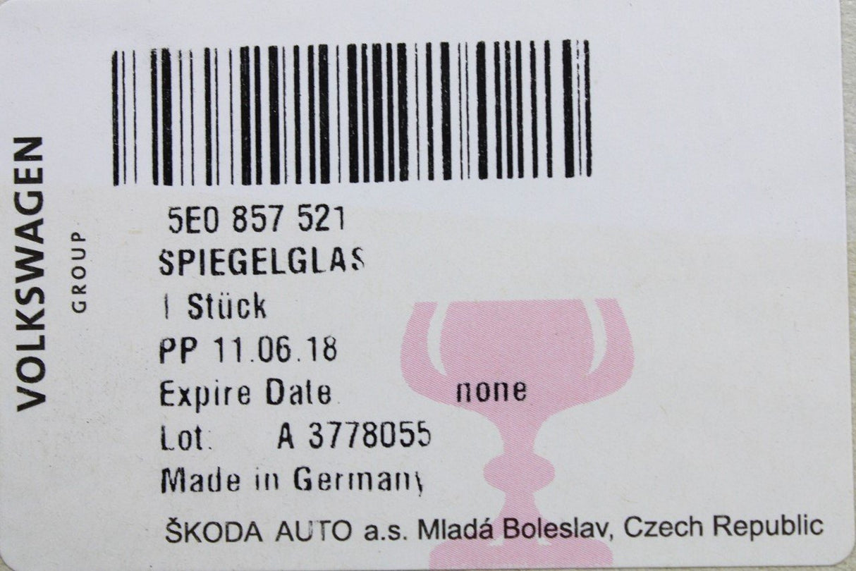 Skoda Octavia 2013-20 heated mirror glass (convex, left) 5E0857521