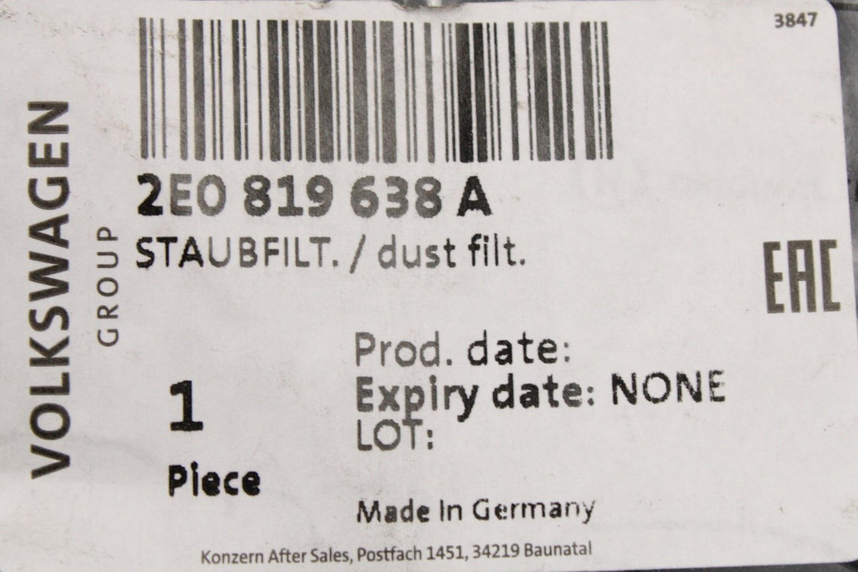 VW Crafter 2006-2016 cabin pollen filter 2E0819638A
