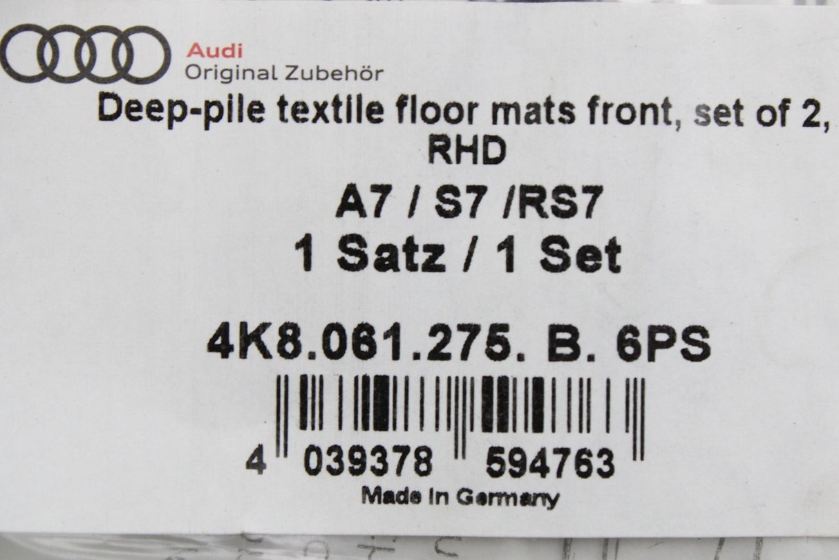 Audi A7 S7 RS7 2019-2026 RHD premium front floor mats 4K8061275B 6PS
