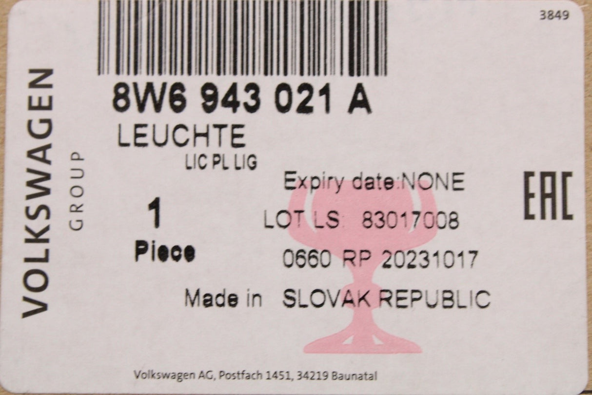 Audi Q2 Q3 A5 RS5 Q5 Q7 LED number plate light 8W6943021A