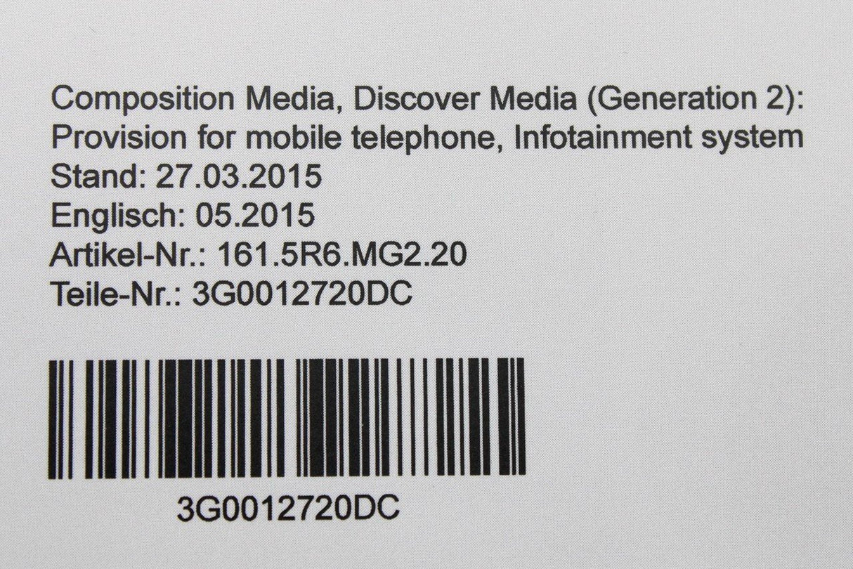 VW Composition Media Discover Media Gen 2 instruction manual 3G0012720DC