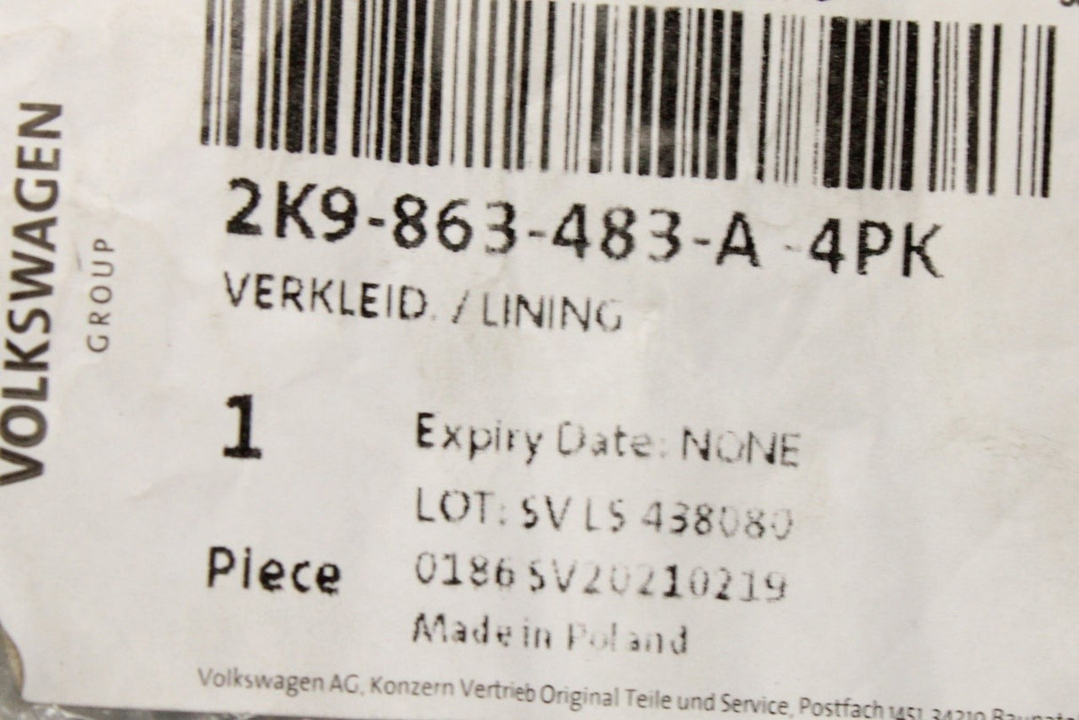 VW Caddy 2021-on RHD interior A-pillar trim (lower left) 2K9863483A 4PK