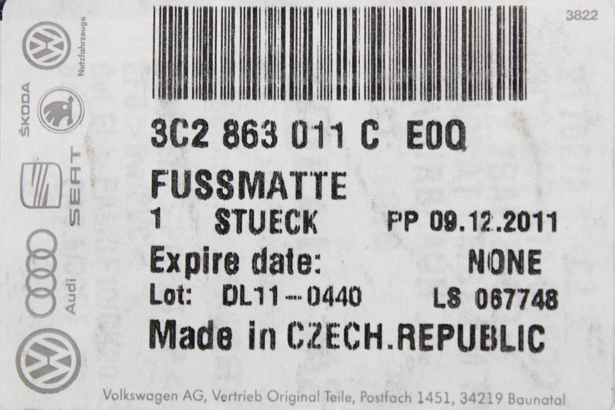 VW CC 2012-17 Front and rear floor mats RHD (Dark Brown) 3C2863011C EOQ